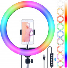 Kruhové barevné selfie světlo lampa ring light RGB 26 cm